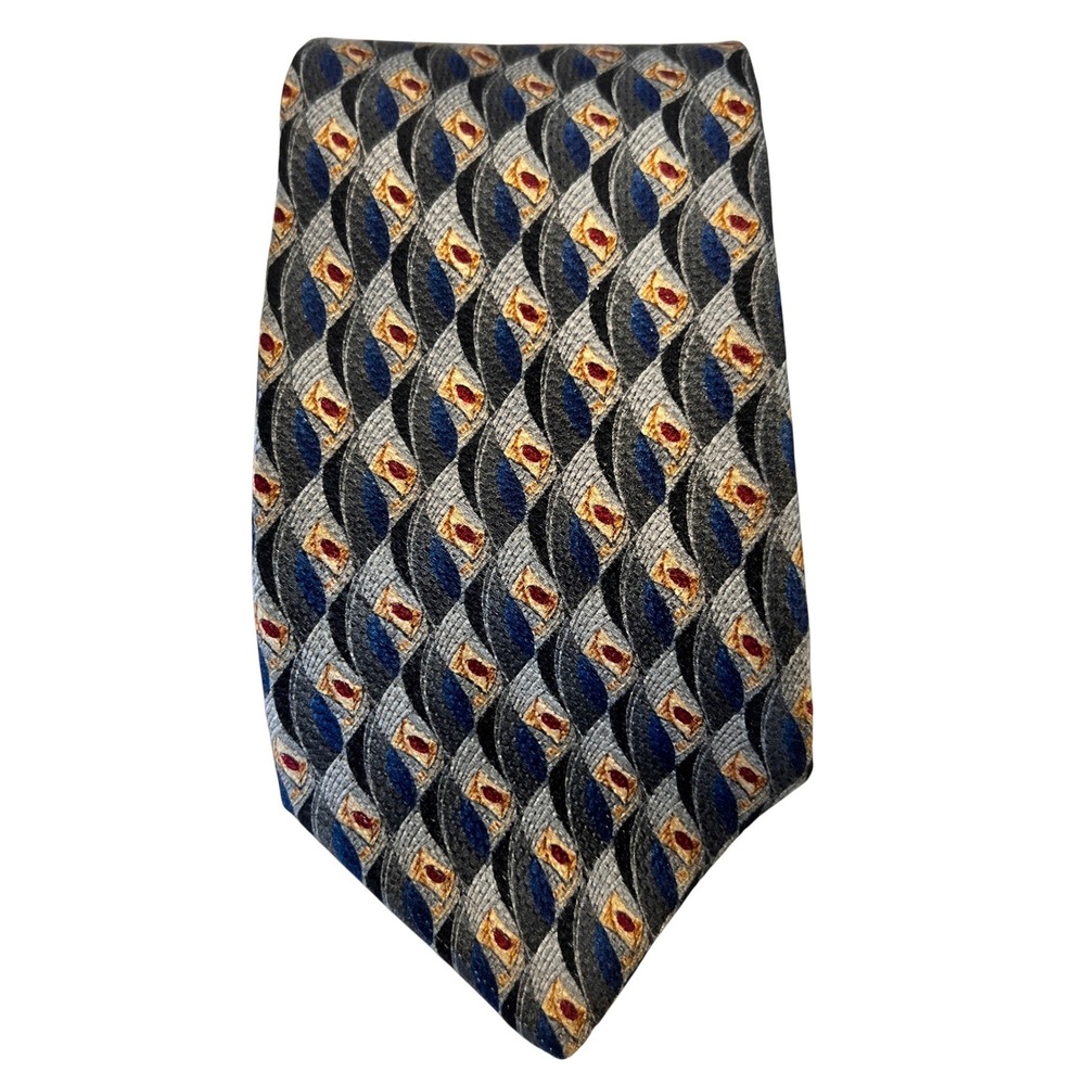 Ferrell Reed Satels San Antonio Silk Tie Blue Grey Geometric Abstract USA Made